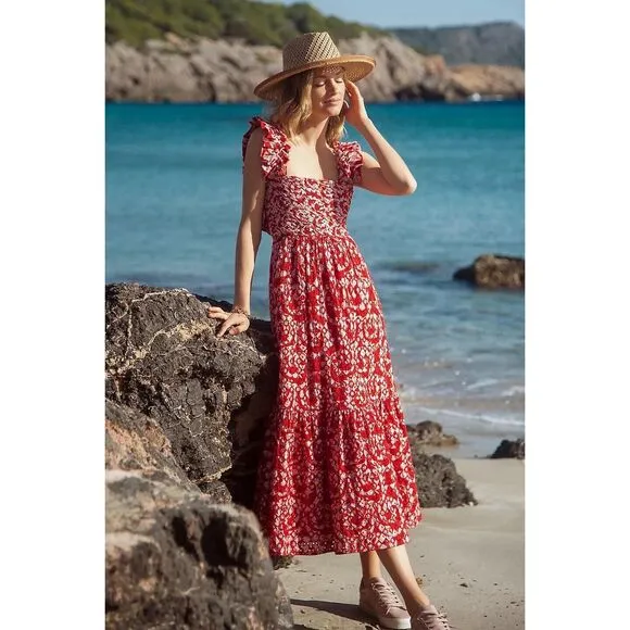 Anthropologie Atelier Amal Embroidered Midi Dress