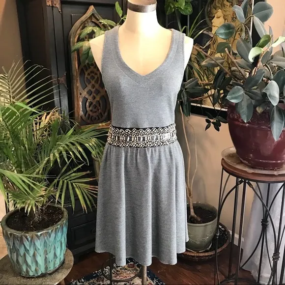 Anthropologie beaded embroidered stripe tank dress