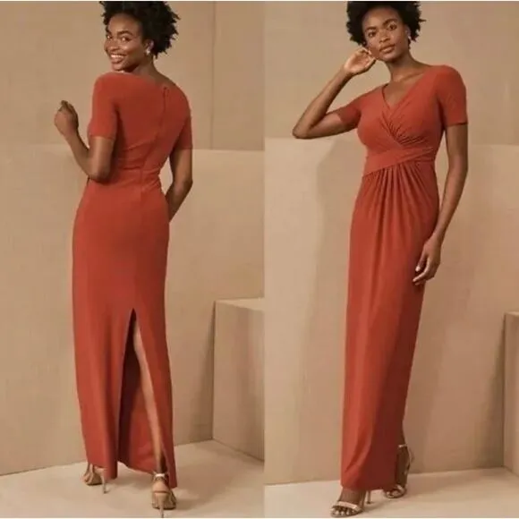 Anthropologie BHLDN Formal Maxi Dress Size 2 Orange Chiffon Faux Wrap NWT