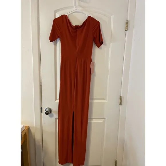 Anthropologie BHLDN Formal Maxi Dress Size 2 Orange Chiffon Faux Wrap NWT