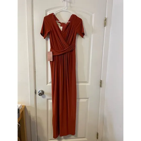 Anthropologie BHLDN Formal Maxi Dress Size 2 Orange Chiffon Faux Wrap NWT