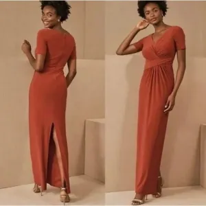 Anthropologie BHLDN Formal Maxi Dress Size 2 Orange Chiffon Faux Wrap NWT