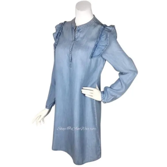 Anthropologie {Cloth &amp; Stone) NWT ruffle shoulder chambray shirtdress