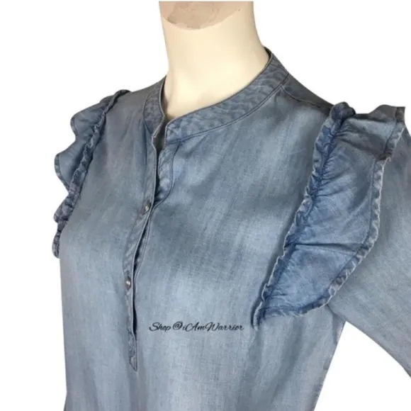Anthropologie {Cloth &amp; Stone) NWT ruffle shoulder chambray shirtdress