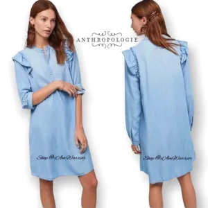 Anthropologie {Cloth &amp; Stone) NWT ruffle shoulder chambray shirtdress