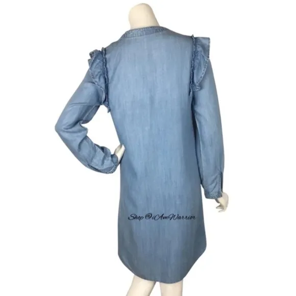 Anthropologie {Cloth &amp; Stone) NWT ruffle shoulder chambray shirtdress