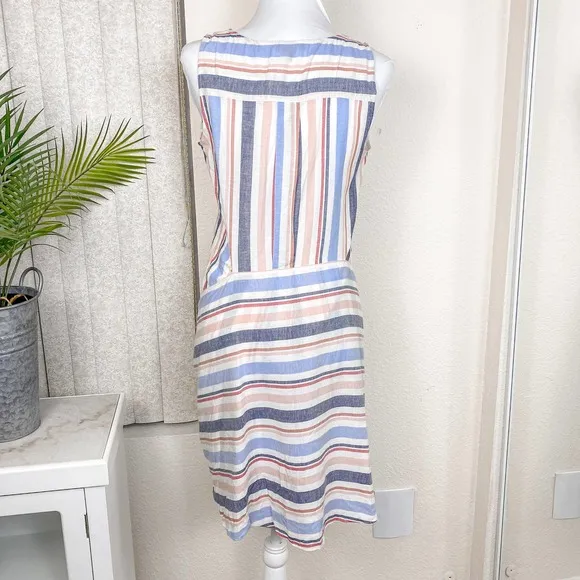 Anthropologie Drew Dress Wrap Linen Striped Tie Candy Stripe Size Small NWT