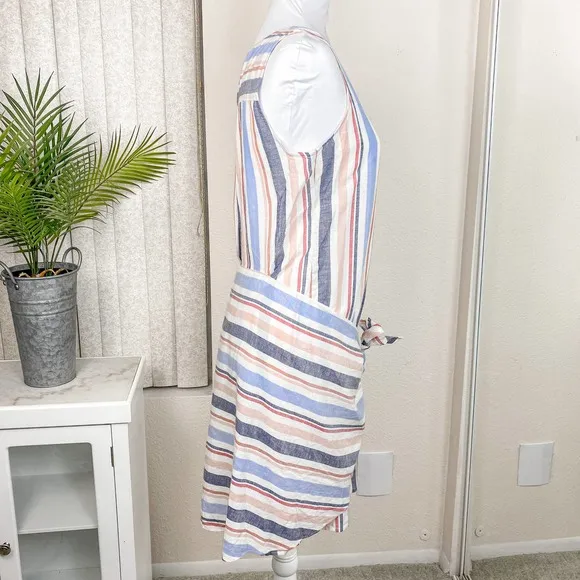 Anthropologie Drew Dress Wrap Linen Striped Tie Candy Stripe Size Small NWT
