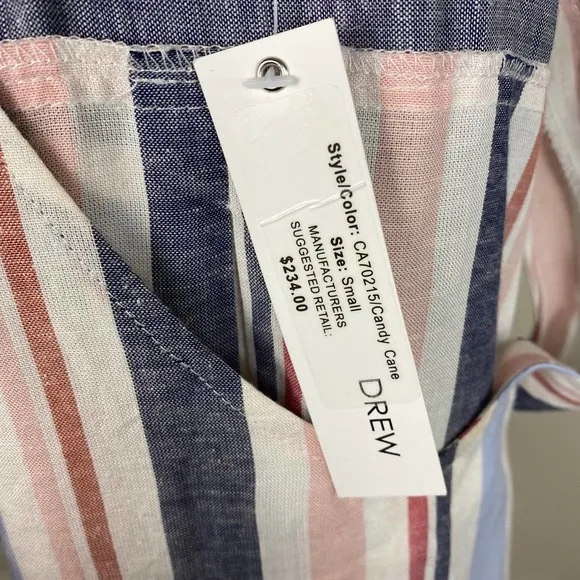 Anthropologie Drew Dress Wrap Linen Striped Tie Candy Stripe Size Small NWT