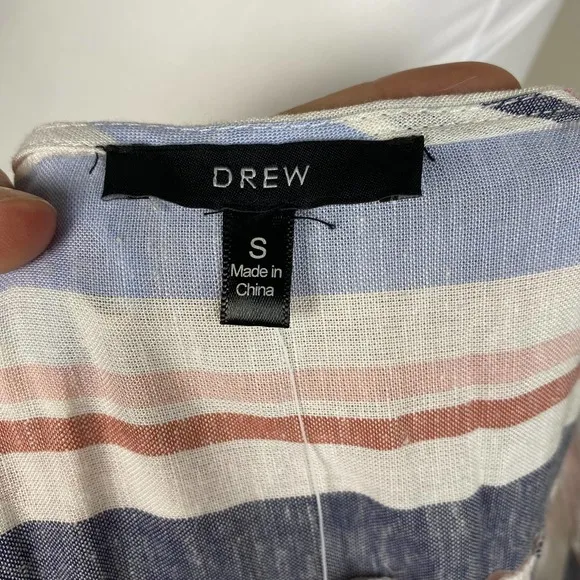 Anthropologie Drew Dress Wrap Linen Striped Tie Candy Stripe Size Small NWT