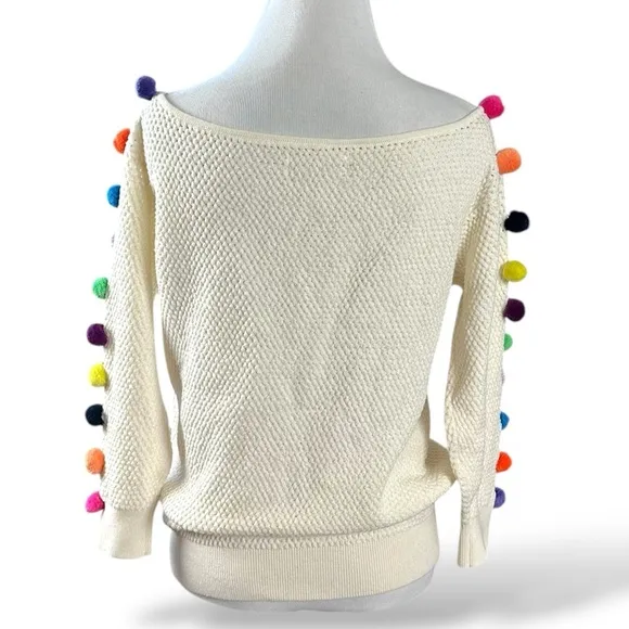 Anthropologie Emilia Pommed Pullover Sweater Small Pom Pom Boat Neck Whimsical