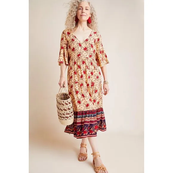 Anthropologie Faithfull Melia Midi Dress Boho Floral Size 6