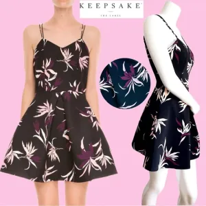 ANTHROPOLOGIE KEEPSAKE The Label Black Pink Black Fit Flare Fiction Dress Floral