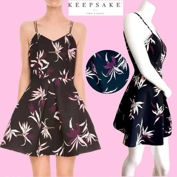 ANTHROPOLOGIE KEEPSAKE The Label Black Pink Black Fit Flare Fiction Dress Floral