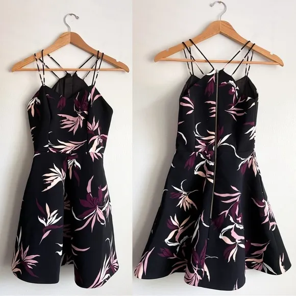 ANTHROPOLOGIE KEEPSAKE The Label Black Pink Black Fit Flare Fiction Dress Floral