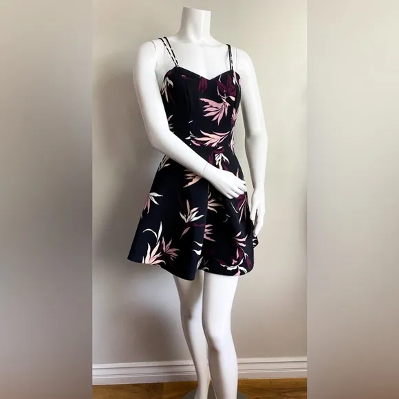 ANTHROPOLOGIE KEEPSAKE The Label Black Pink Black Fit Flare Fiction Dress Floral