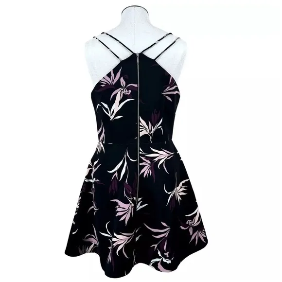 ANTHROPOLOGIE KEEPSAKE The Label Black Pink Black Fit Flare Fiction Dress Floral