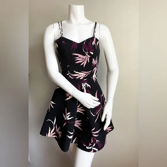 ANTHROPOLOGIE KEEPSAKE The Label Black Pink Black Fit Flare Fiction Dress Floral