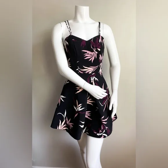 ANTHROPOLOGIE KEEPSAKE The Label Black Pink Black Fit Flare Fiction Dress Floral
