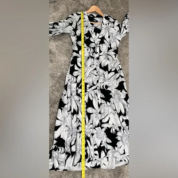Anthropologie Maeve Puff-Sleeved Midi Dress tiered black white sz 6 100% cotton