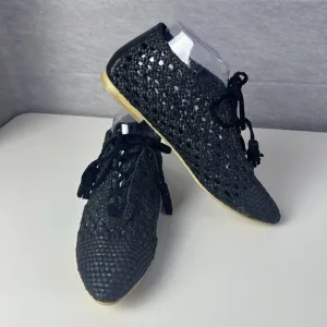 Anthropologie Pilcro Black Lace-Up Woven Almond Toe Flats Oxford Women's Size 39