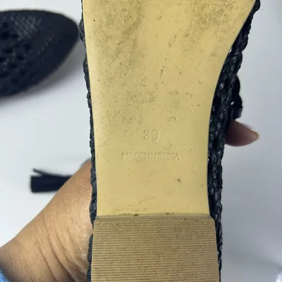 Anthropologie Pilcro Black Lace-Up Woven Almond Toe Flats Oxford Women's Size 39