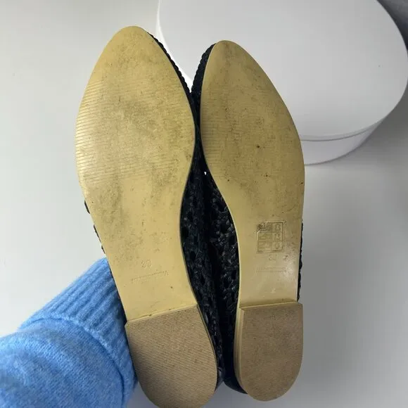 Anthropologie Pilcro Black Lace-Up Woven Almond Toe Flats Oxford Women's Size 39