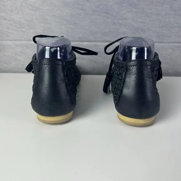 Anthropologie Pilcro Black Lace-Up Woven Almond Toe Flats Oxford Women's Size 39