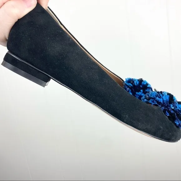Anthropologie | Raffia Pom Pointed Toe Flats