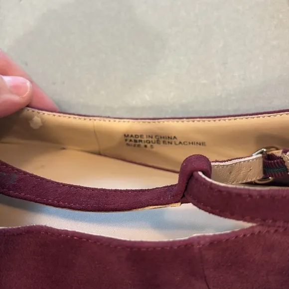 Anthropologie t strap suede burgundy strappy pointed toe flats size 8.5