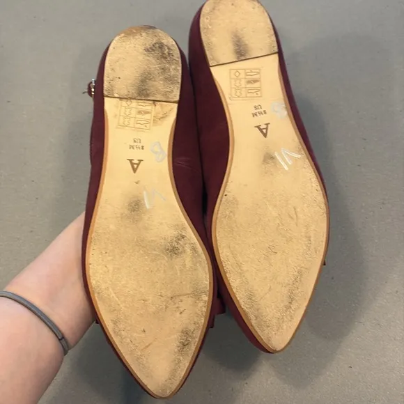 Anthropologie t strap suede burgundy strappy pointed toe flats size 8.5