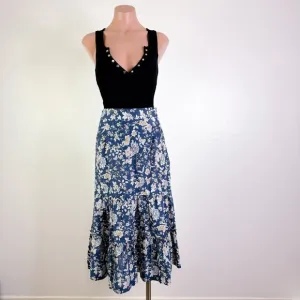 Antonio Melani Ruby Liberty Floral A-Line Midi Skirt Blue Cottagecore size 2 NWT