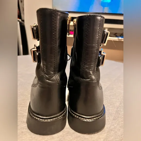 ANTONIO MELANI Sz 6 Black Leather Combat Moto Boots Excellent Condition