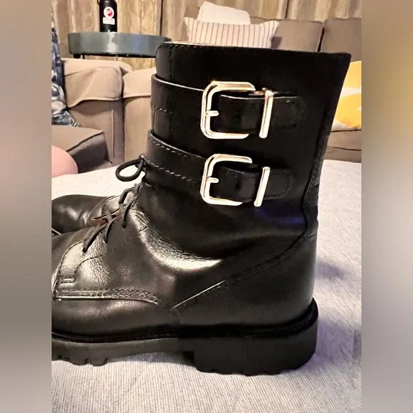 ANTONIO MELANI Sz 6 Black Leather Combat Moto Boots Excellent Condition