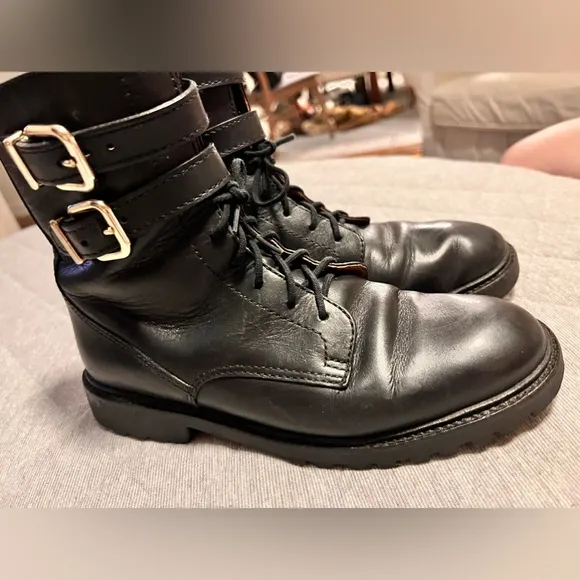 ANTONIO MELANI Sz 6 Black Leather Combat Moto Boots Excellent Condition