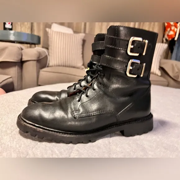 ANTONIO MELANI Sz 6 Black Leather Combat Moto Boots Excellent Condition