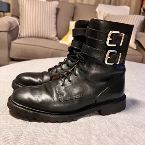 ANTONIO MELANI Sz 6 Black Leather Combat Moto Boots Excellent Condition