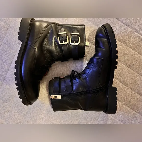 ANTONIO MELANI Sz 6 Black Leather Combat Moto Boots Excellent Condition