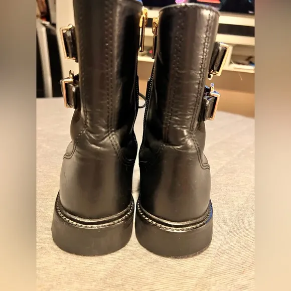 ANTONIO MELANI Sz 6 Black Leather Combat Moto Boots Excellent Condition