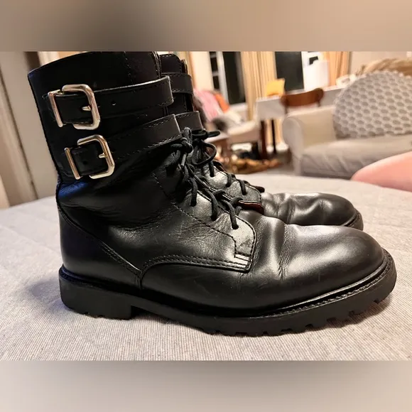 ANTONIO MELANI Sz 6 Black Leather Combat Moto Boots Excellent Condition