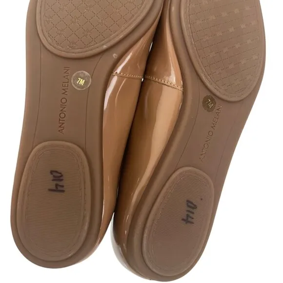 Antonio Melani Women Ballet Flats Tan Beige Patent Leather Size 7M Comfort Shoes