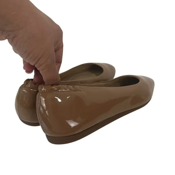 Antonio Melani Women Ballet Flats Tan Beige Patent Leather Size 7M Comfort Shoes