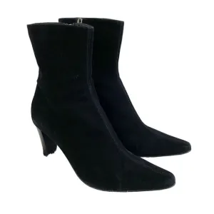 Aquatalia Black Suede Pointy Toe High Heel Boots Side Zip Made in Italy Size 9.5