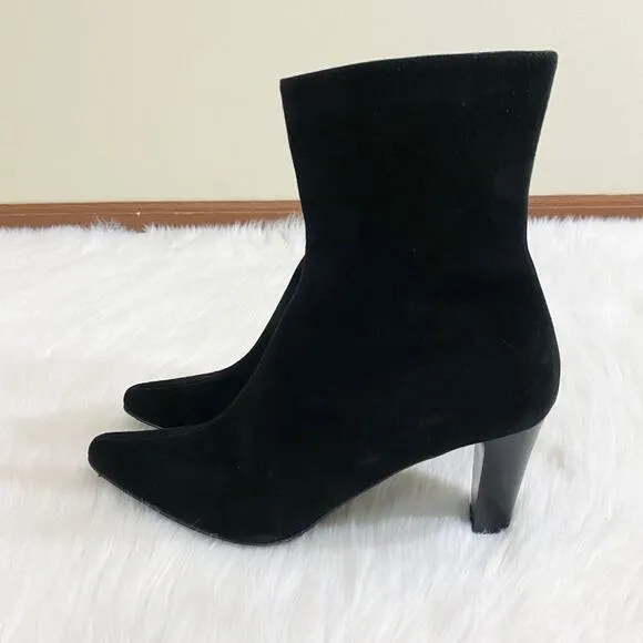 Aquatalia Black Suede Pointy Toe High Heel Boots Side Zip Made in Italy Size 9.5