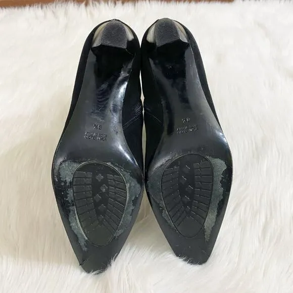 Aquatalia Black Suede Pointy Toe High Heel Boots Side Zip Made in Italy Size 9.5