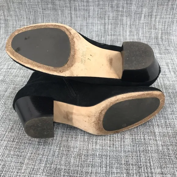 Aquatalia‎ Black Suede Side Zip Ankle Booties Boots Women’s US 7 Block Heel
