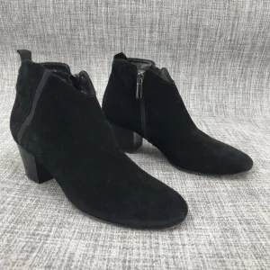 Aquatalia‎ Black Suede Side Zip Ankle Booties Boots Women’s US 7 Block Heel
