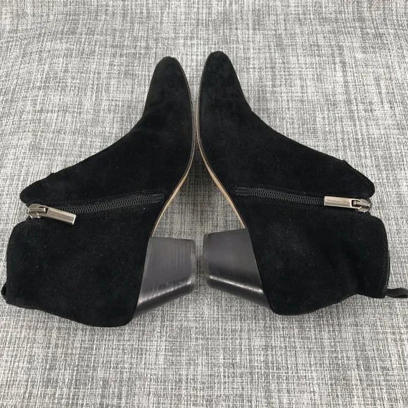 Aquatalia‎ Black Suede Side Zip Ankle Booties Boots Women’s US 7 Block Heel