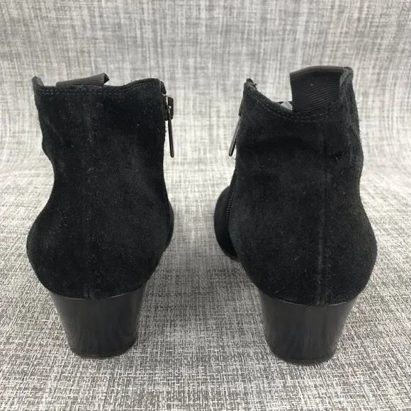 Aquatalia‎ Black Suede Side Zip Ankle Booties Boots Women’s US 7 Block Heel