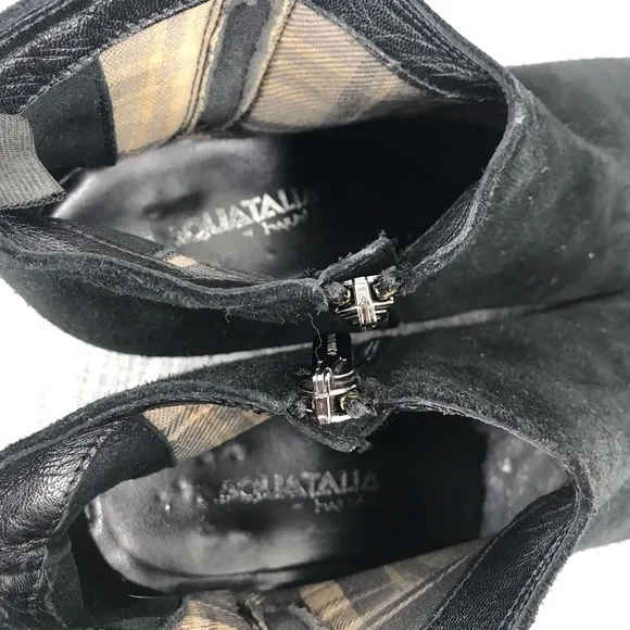 Aquatalia‎ Black Suede Side Zip Ankle Booties Boots Women’s US 7 Block Heel